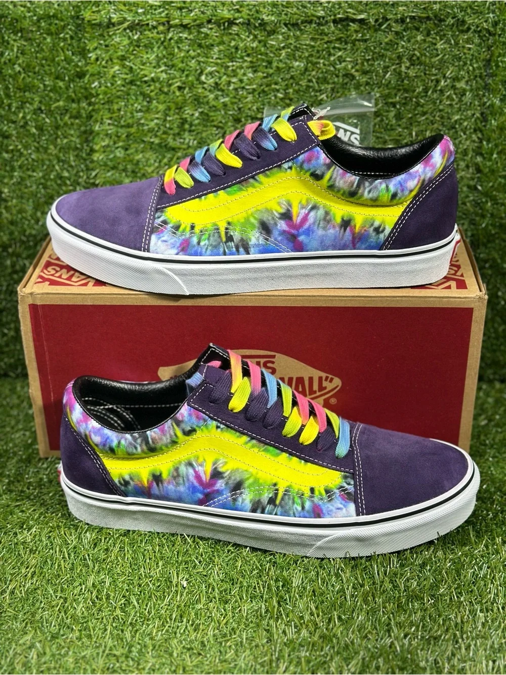 Vans Old Skool Purple Suede Tie-Dye Neon Yellow Stripe Men’s 10.5, 11 , VN038G1V